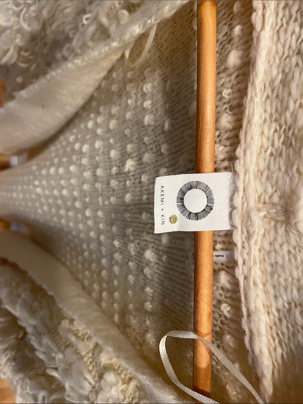 Akemi + Kin Open-Front Cream Loop-Textured Cardigan Sweater - Picture 2 of 3